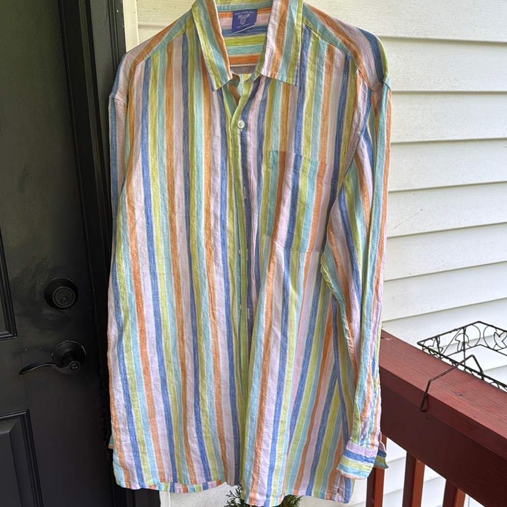 Striped Multicolor Linen-Blend Button-Up Shirt - Brand Unspecified